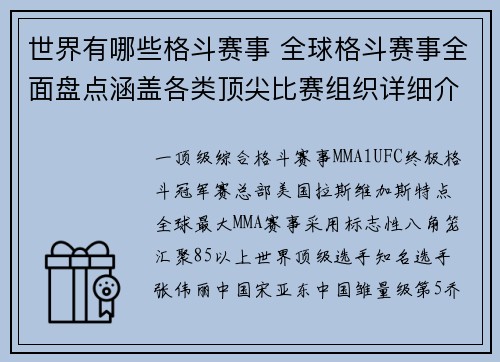 世界有哪些格斗赛事 全球格斗赛事全面盘点涵盖各类顶尖比赛组织详细介绍